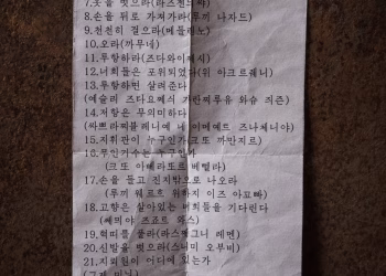 Списък с речник на руски фрази, написани фонетично на корейски, открит върху севернокорейски войник в района на Курск в Русия, сниман във вторник в района на Суми в Украйна. (Ед Рам)