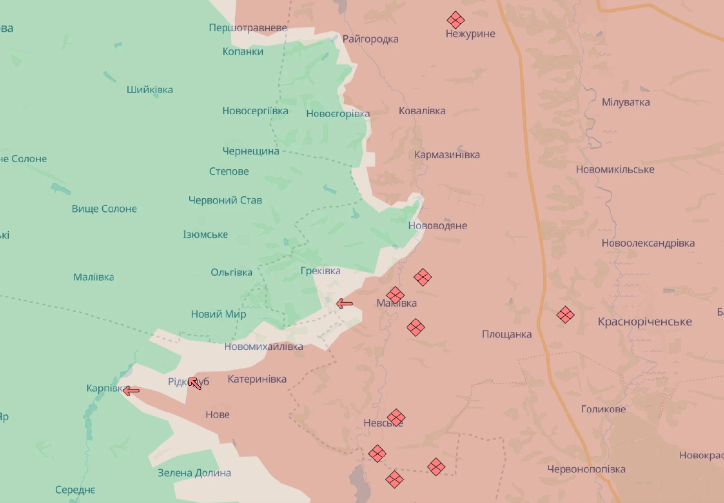 Картата от анализаторите на проекта DeepState към 23 юни не показва преминаването на село Грековка под контрола на руснаците