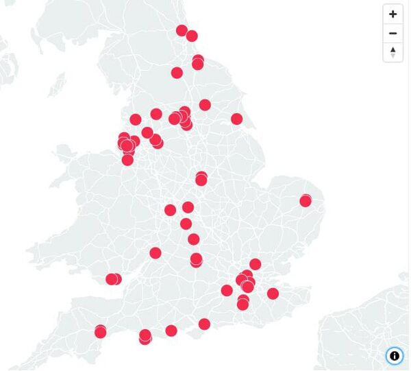© OpenMapTilesКарта на сексуалните престъпления, извършени от мигранти във Великобритания