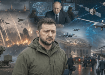 Mens russiske missiler, droner og bombefly øker presset mot Ukraina, setter Rassvet og elektronisk krigføring ytterligere press på ukrainske sambandssystemer. Samtidig vokser spørsmålet om hvor lenge vestlige diplomater kan bli værende i Kiev. KI-generert illustrasjon.