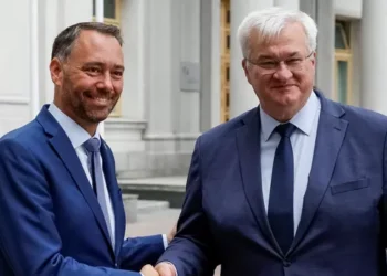 Белгийският външен министър Максим Прево се среща с украинския външен министър Андрий Сибиха, докато Русия започва офанзива срещу Украйна, в Киев, Украйна, на 18 август 2026 г. Глеб Гаранич / REUTERS