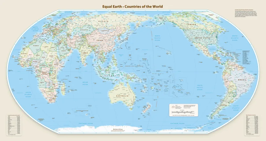 Версия на картата Equal Earth с Океания в центъра (Equal Earth)