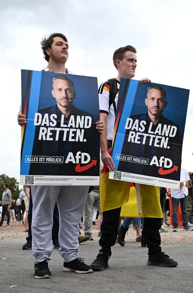 Активисти на „Алтернатива за Германия“ (AfD). Магдебург, 4 септември 2026 г. Анегрет Хилзе / Ройтерс / Scanpix / LETA